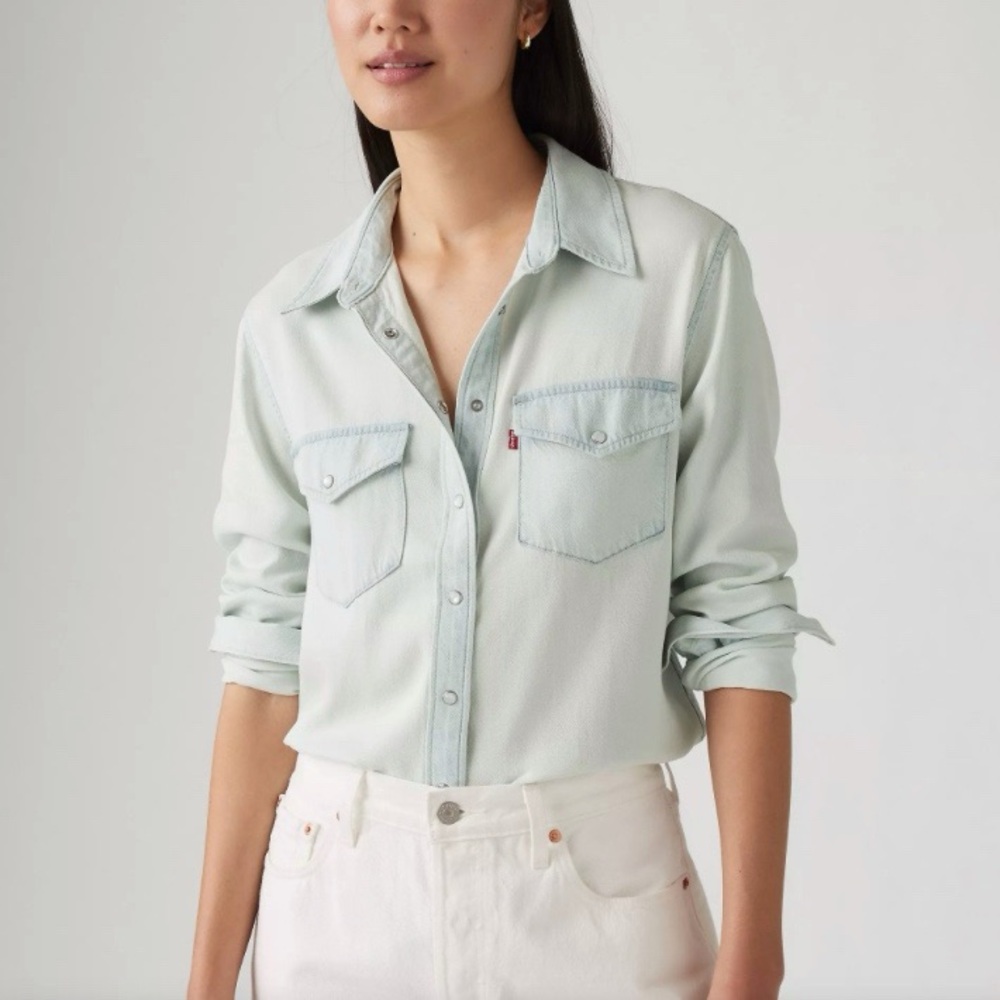Vintage Levi's Western Denim Shirt Size L 100% Cotton Light Wash Button Down Top